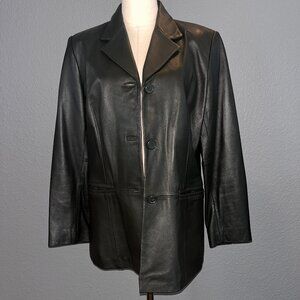 PRESTON & YORK PETITES CHOCOLATE BROWN LAMB SKIN LEATHER BLAZER JACKET -EUC - PM